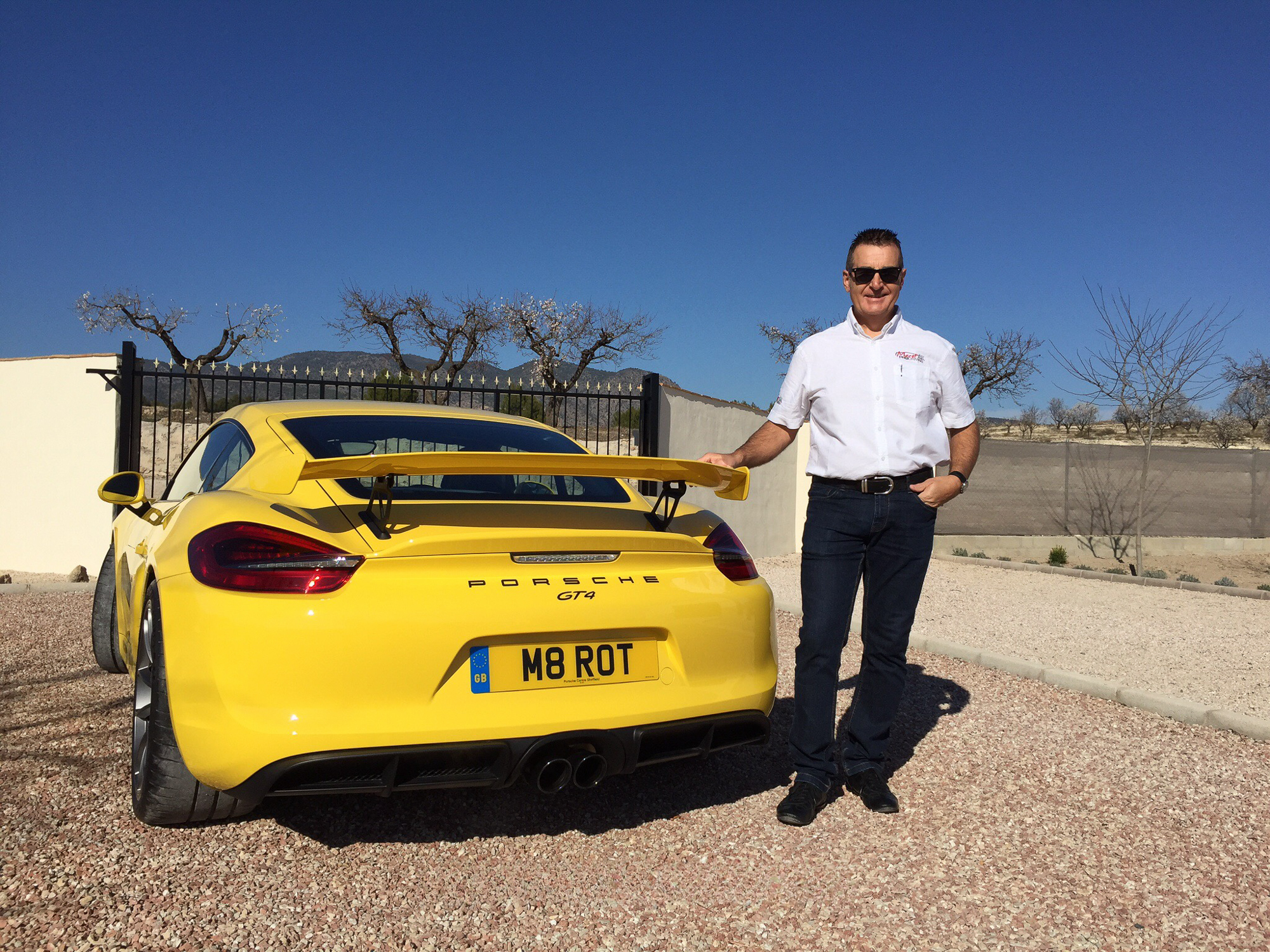 Final stop. Mike at the end of the Cayman GT4 trip